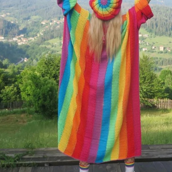 Fluffy Sweaters - Fluffy Oversize Rainbow Crocheted Cardigan